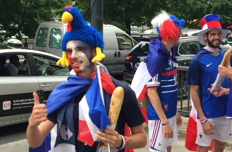 France soccer fans with team flag France soccer fans with team flag