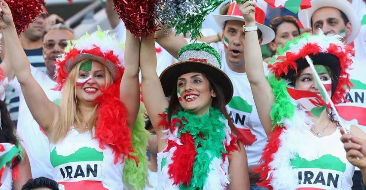 Iran fans with colorful dresses of countries flag