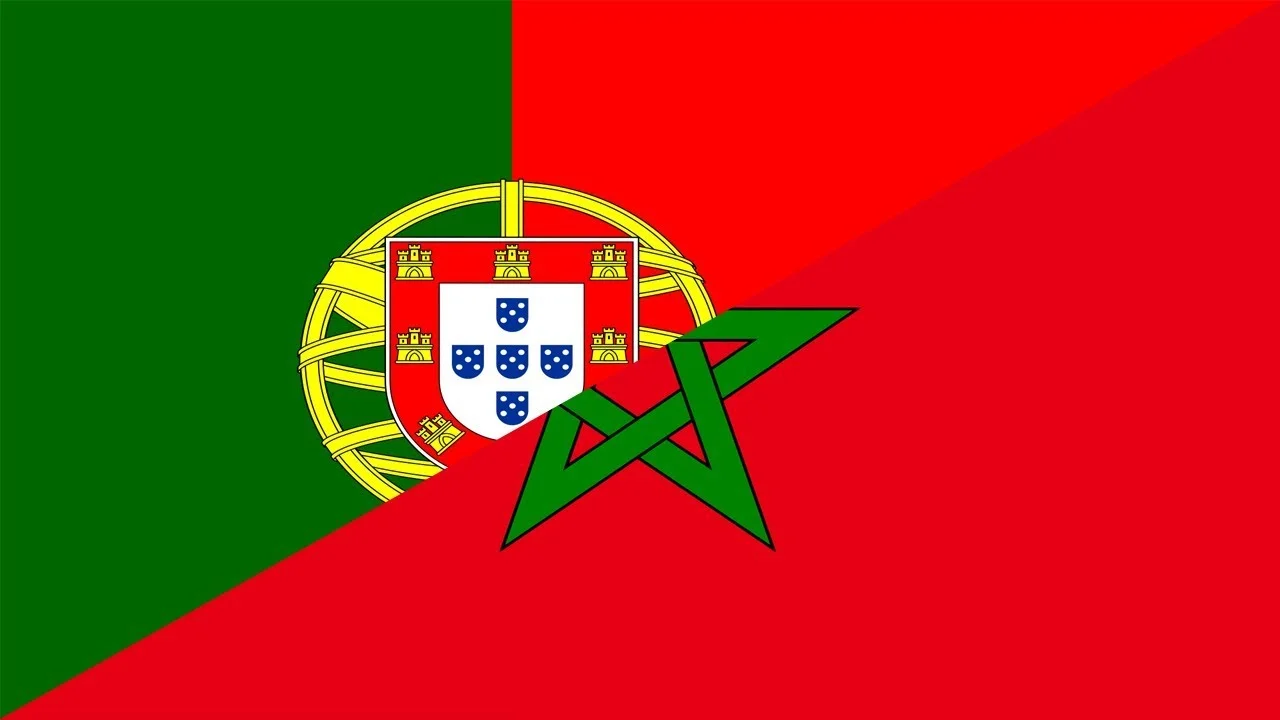 Portugal vs Morocco world cup match wallpaper with both team flag