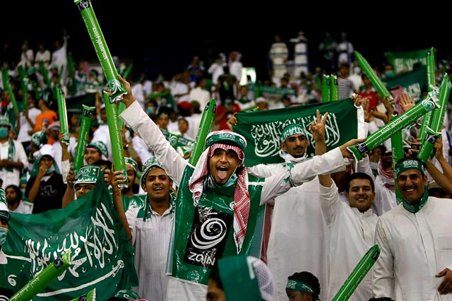 Saudi Arabia soccer Fans with happy faces