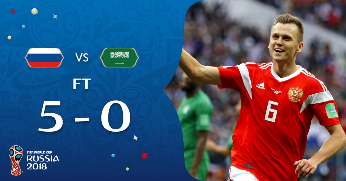 russia win by 5-0 in opening fixtures of world cup match