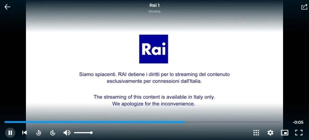 Raiplay.it outside italy not working error